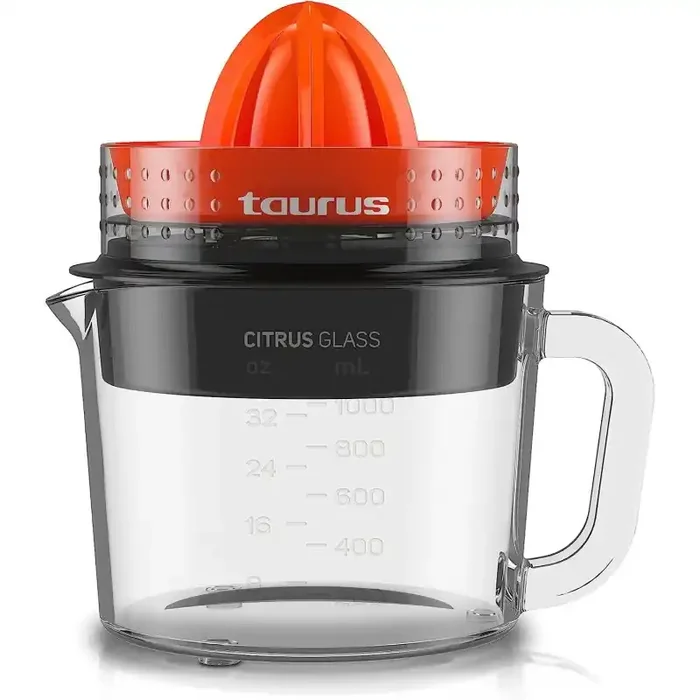 Taurus Citrus Glass Exprimidor eléctrico, Rotación de Doble Sentido, 30 W, recibiente de 1 litro, silencioso