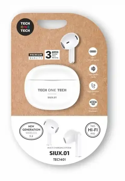 TechOneTech Auriculares Inalambricos Bluetooth – Hasta 20h de Reproduccion – IPX5 – Color Blanco