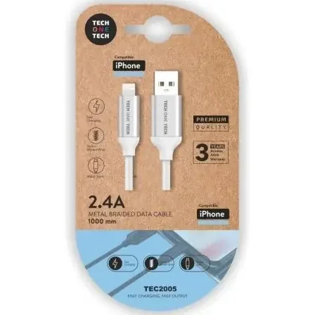 TechOneTech Cable USB-A Macho a Lightning Macho 1m – Recubierto de Nylon Trenzado