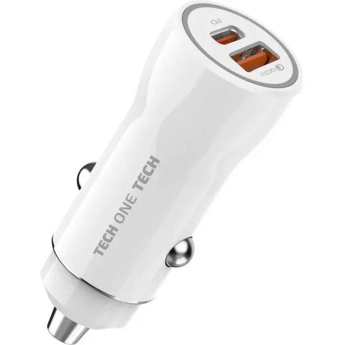 TechOneTech Cargador de Coche 1x USB-A, 1x USB-C – Salida max. 38W – Color Blanco