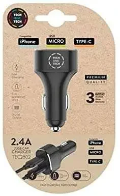TechOneTech Cargador Doble de Coche USB-A – Alto Rendimiento