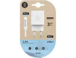 TechOneTech Cargador Doble de Pared + Cable USB-A a Lightning 1m – Recubierto de Nylon Trenzado
