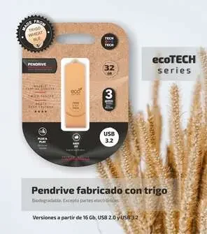 TechOneTech ecoTech Memoria USB 3.2 32GB (Pendrive) – Fabricado con Paja de Trigo