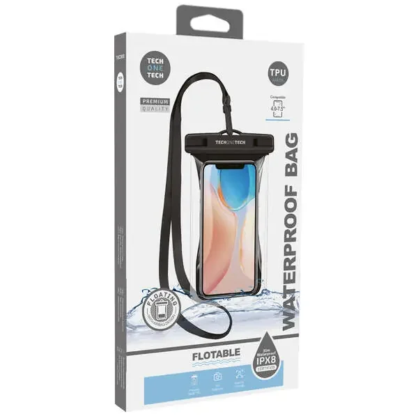 TechOneTech Funda Impermeable para Smartphone hasta 7.5″ – Con Colgante – Resistencia IPX8 – Fabricada en TPU