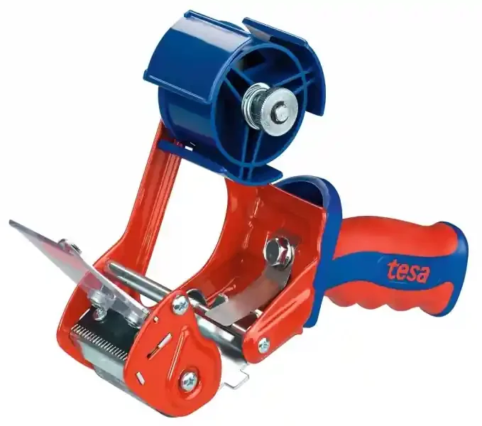 Tesa 6400 Comfort Precintadora para Rollos de hasta 50mm – Sistema de Cuchilla Protegida – Tension Ajustable Manualmente – Color Rojo/Azul