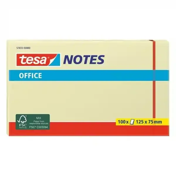 Tesa Notes Bloc de 100 Notas Adhesivas 125x75mm – Sin Disolventes – Reposicionables – Color Amarillo