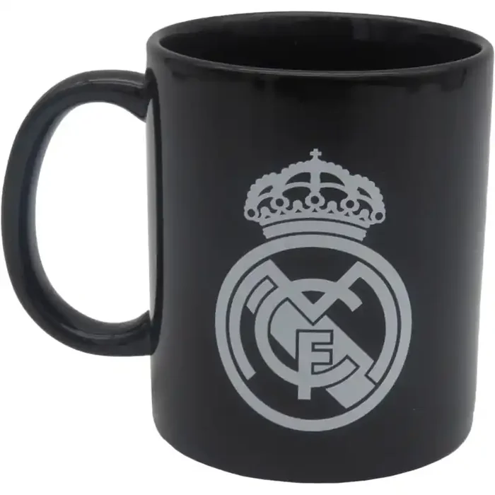 Tienda productos del Real Madrid Taza Cerámica Negra con Escudo Blanco en Caja producto oficial
