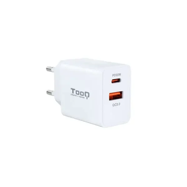 Tooq Cargador de Pared USB 3.0 18W, USB-C 20W – Carga Rapida – Color Blanco