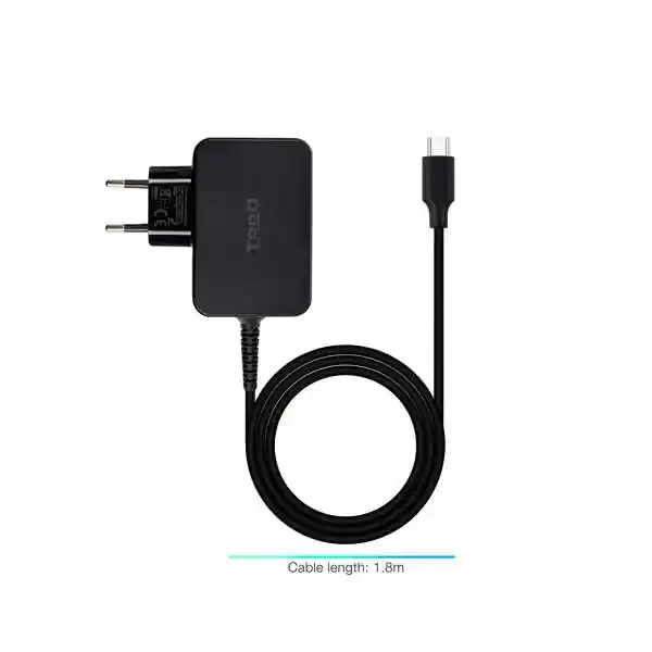 Tooq Cargador de Portatil GaN USB-C/PD 65W – Cable de 1.80m – Color Negro