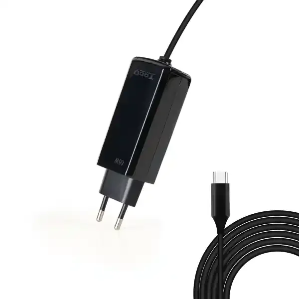 Tooq Cargador de Portatil GaN USB-C/PD 65W – Cable de 1.80m – Color Negro