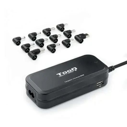 Tooq Cargador Universal Automatico para Portatil 90W – 2x USB – 12 Adaptadores – Voltaje 12-20V