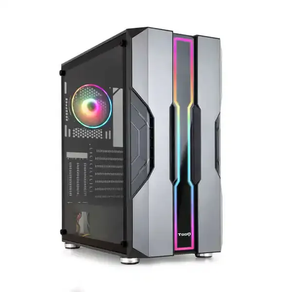 Tooq Nightcity Caja Semitorre Gaming EATX/ATX/Micro-ATX/Mini-ITX – Panel Lateral Cristal Templado – Tamaño Disco Soportado 3.5″, 2.5″ – USB3.0, 2.0, Audio HD – 2 Ventiladores 120mm ARGB Incluidos – Soporta Refrigeracion Liquida – Color Negro/Gris
