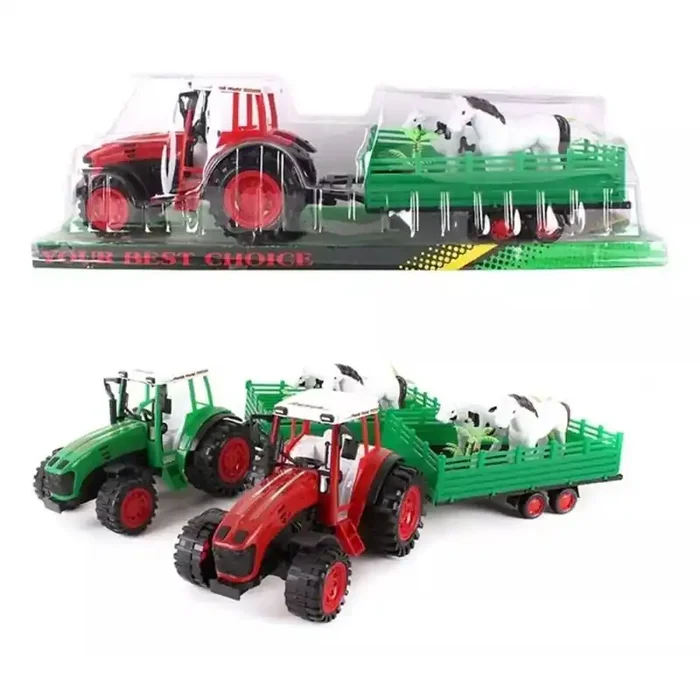 Tractor con remolque de juguete con animales caballo y vaca longitud 52cm edad +3 años material plástico Color surtido