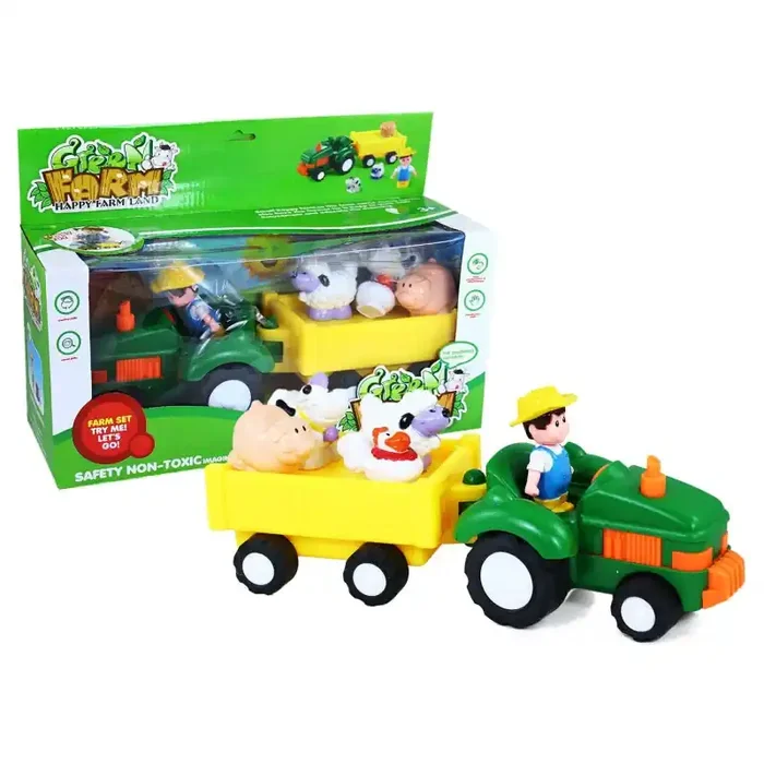 Tractor con remolque juguete incluye figura de granjero, gallina, cerdo, oveja y vaca 34cm de longitud edad +3 años