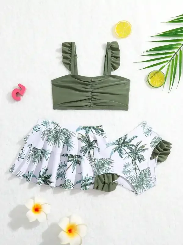 Traje de Baño Bebé Niña Tropical con Volantes