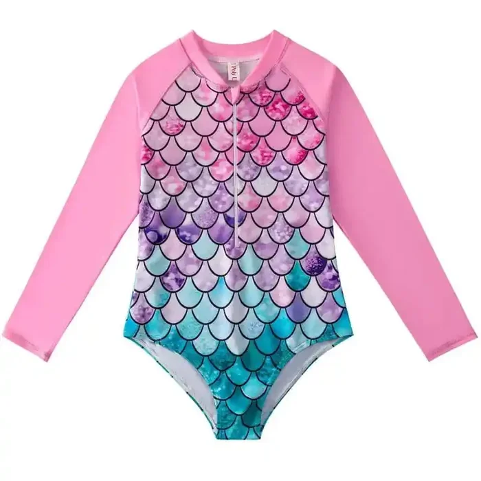 Traje de baño de sirena para niñas, mangas largas
