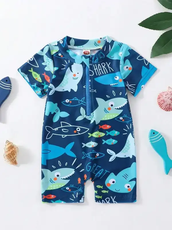 Traje de baño de verano para niño – Mono de dinosaurio de manga corta