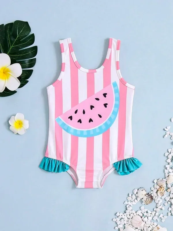 Traje de baño sin mangas a rayas para bebé niña