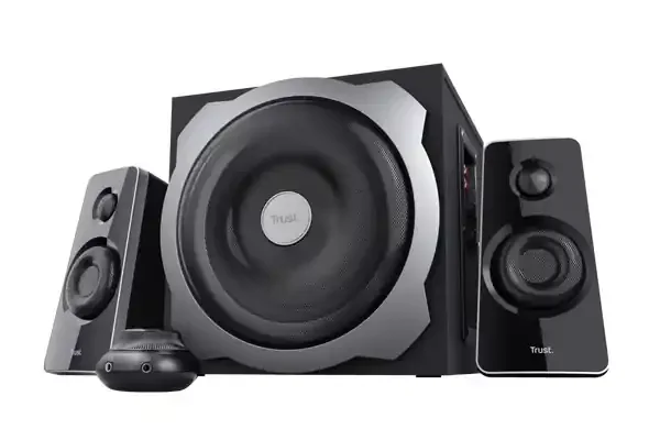 Trust Tytan Juego de Altavoces 2.1 USB 120W – Subwoofer de Madera – Mando a Distancia – Entrada Jack 3.5mm – Color Negro