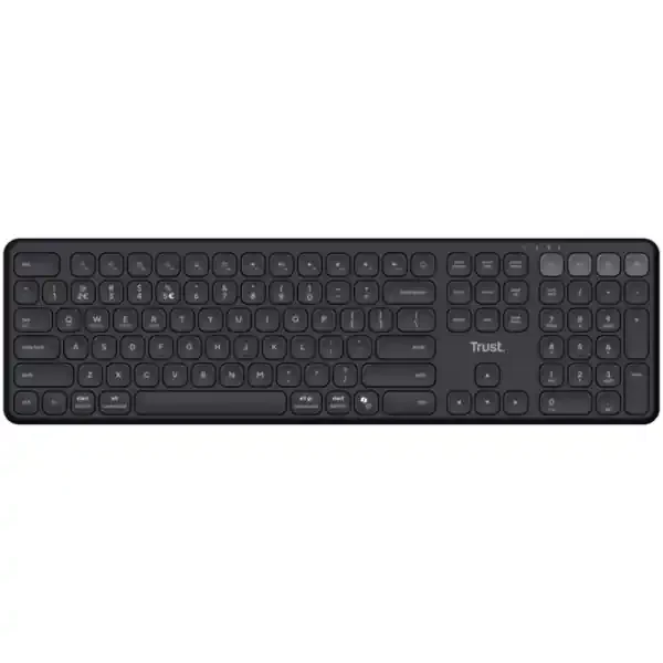 Trust Vaiya Teclado Multidispositivo Bluetooth – Conexion con hasta 4 Dispositivos – Teclas Perfil Bajo – Teclas Multimedia – Color Negro