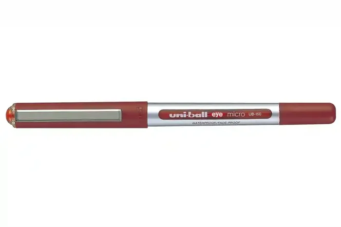Uni-ball Eye Micro UB-150 Boligrafo de Tinta Liquida – Punta de Bola 0.5mm – Tinta Resistente al Agua y Luz – Sistema de Control de Tinta – Ventana de Nivel de Tinta – Color Rojo (12 uds)