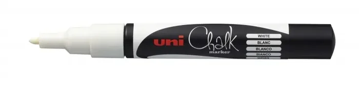 Uni-ball PWE-3MS Marcador de Tiza Liquida – Punta Conica 0.7mm – Borrado en Humedo – Resistente a la Lluvia – Color Blanco (6 uds)