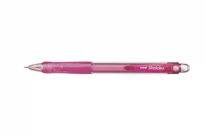 Uni-ball Shalaku M5-100 Portaminas – Ancho de Trazo 0.5mm – 2 Minas HB – Empuñadura de Caucho Antifatiga – Goma de Borrar Integrada – Color Rosa (10 uds)