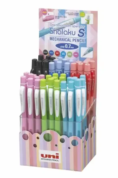 Uni-ball Shalaku S M7-228 Expositor de 48 Portaminas 0.7mm – 2 Minas HB – Goma de Borrar Incluida – Cuerpo de Colores Surtidos