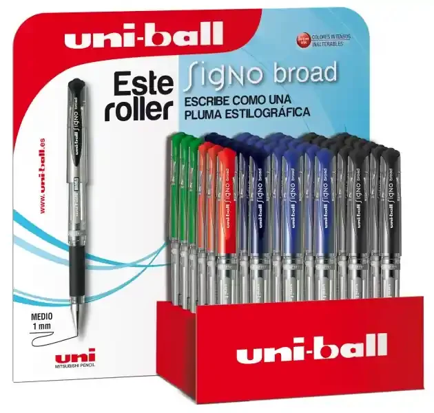 Uni-ball Signo Broad UM-153/3D Expositor de 36 Rollers de Tinta Gel – Punta de Bola 1mm – Trazo Estilo Pluma – Sujecion de Caucho – Color Surtido (36 uds)