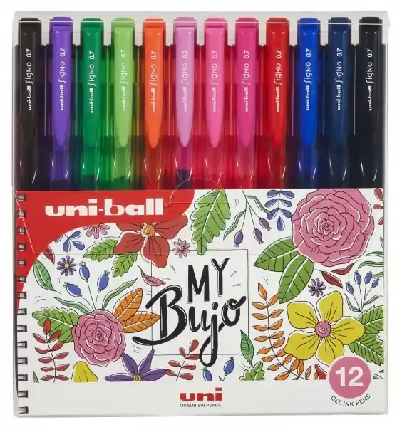 Uni-ball Signo RT1 UMN-155N Estuche de 12 Boligrafos Retractiles – Punta de Bola 0.7mm – Tinta de Gel Mejorada – Agarre de Goma – Color Surtido
