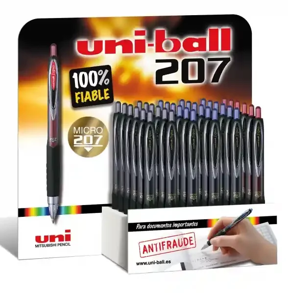 Uni-ball UMN-207 Signo Expositor de 36 Rollers – Punta de Bola 0.5mm – Grip de Caucho Antifatiga – Tinta Pigmentada Resistente a Luz y Agua – Color Surtido (36 uds)