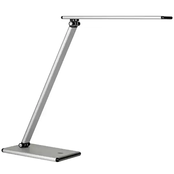 Unilux Lampara de Escritorio LED Terra – Iluminacion LED de Bajo Consumo – Diseño Moderno y Elegante – Brazo Flexible para Ajustar la Luz – Color Gris Metalizado