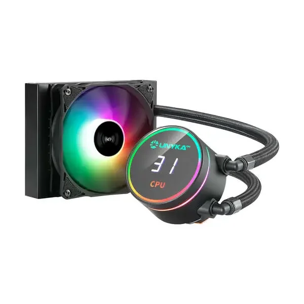 Unykach Aquastorm 120 Kit de Refrigeracion Liquida – Ventilador de 120mm – Iluminacion RGB – Visualizacion Temperatura CPU – Tubo de 335mm