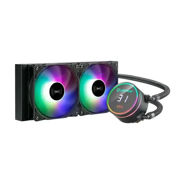 Unykach Aquastorm 240 Kit de Refrigeracion Liquida – 2 Ventiladores de 120mm – Iluminacion RGB – Visualizacion Temperatura CPU – Tubo de 335mm