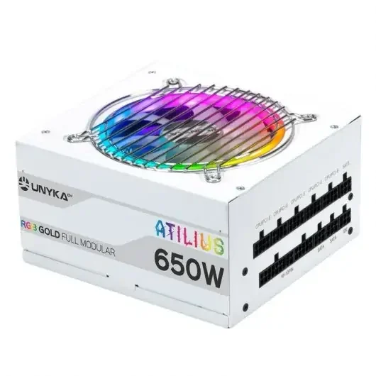 Unykach Atilius RGB White 650W Fuente de Alimentacion 650W ATX 2.31 – Iluminacion RGB – Full Modular – PFC Activo – Ventilador 120mm