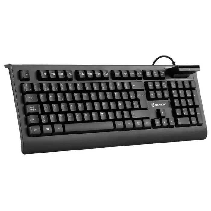 Unykach KB918 Teclado USB con Lector Inteligente de Tipo PC/SC 2.0 como DNIe o Tarjeta Sanitaria Española – Idioma Español – Color Negro