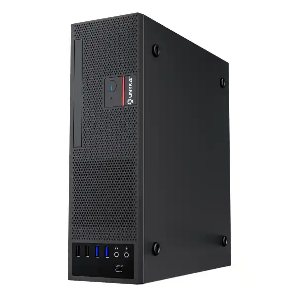 Unykach UK3006 Caja Slim MicroATX con Fuente de Alimentacion 150W – Tamaño Disco Soportado 2.5″ – USB-A 2.0/3., USB-C y Audio – Ventilador 80mm Incluido – Color Negro