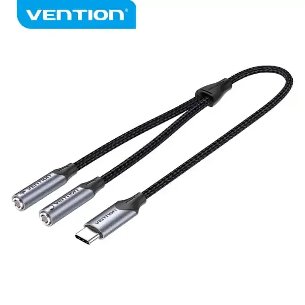 Vention Adaptador USB-C a TRS – Sonido Hi-Fi – Chip VT0200 – Carcasa de Aluminio – Antinudos – Resistente al Desgaste – Color Gris