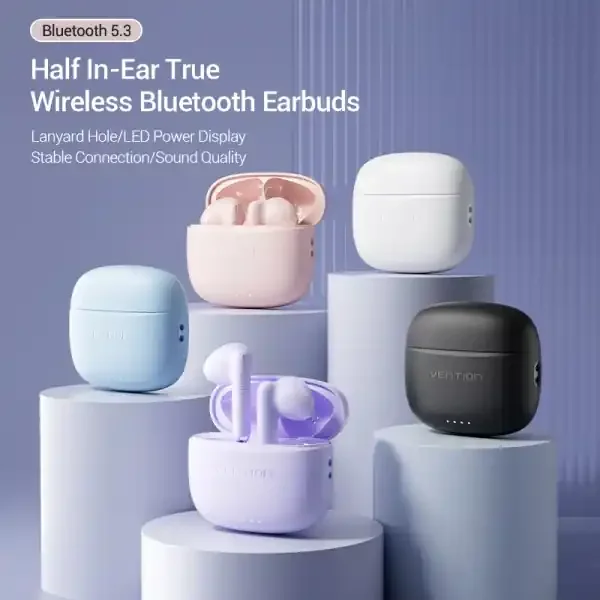 Vention Auriculares Bluetooth 5.3 con Estuche de Carga – 6h Autonomia – Elf E03 – Color Violeta