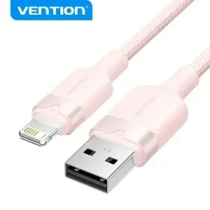 VENTION CABLE DE CARGA USB-A/LIGHTNING – ALUMINIO Y ALGODON TRENZADO – 480MBPS – 2.4A – 2M – COLOR ROSA