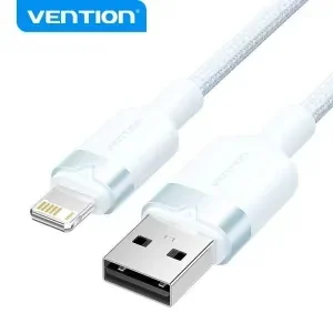 VENTION CABLE DE CARGA USB-A/LIGHTNING – ALUMINIO Y ALGODON TRENZADO – 480MBPS – 2.4A – COLOR AZUL