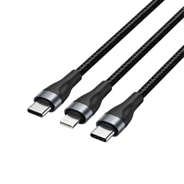Vention Cable de Carga USB-C a USB-C y Lightning – 480Mbps – Aluminio/PVC – 3A/27W/60W – Color Negro