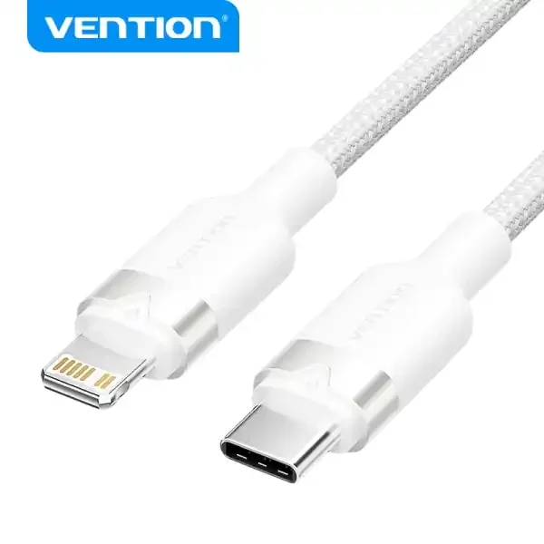Vention Cable de Carga USB-C/Lightning – Aluminio Trenzado – 480Mbps – 3A – 27W Max – Color Blanco
