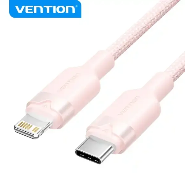 Vention Cable de Carga USB-C/Lightning – Aluminio Trenzado – 480Mbps – 3A – 27W Max – 2m – Color Rosa