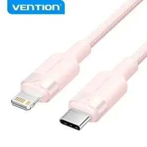 VENTION CABLE DE CARGA USB-C/LIGHTNING – ALUMINIO TRENZADO – 480MBPS – 3A – 27W MAX – COLOR ROSA