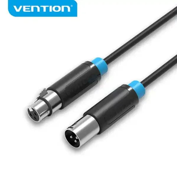 Vention Cable de Microfono XLR – Interfaz Bañado en Oro – Conductor de Bronce Esmaltado – Caparazon de Aleacion de Aluminio – Color Negro
