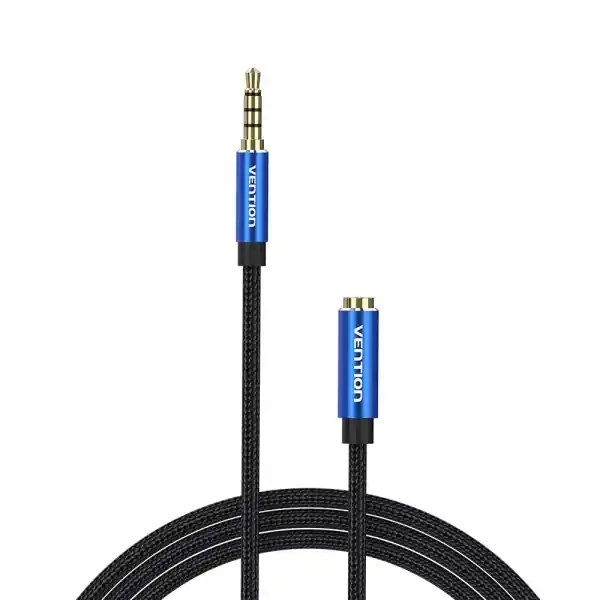 Vention Cable Extension Audio TRSS 3.5mm Macho a Hembra – 1.5m – Algodon Trenzado – Aluminio Azul