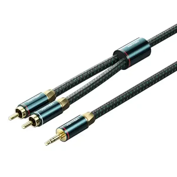 Vention Cable Jack 3.5 a 2xRCA Macho – 1m – Trenzado – Color Verde