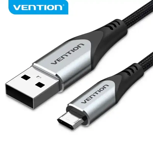 Vention Cable Micro USB Reversible – Carga Rapida 3A – Transmision 480Mbps – Durabilidad Nailon Trenzado – Proteccion Bateria – Color Gris