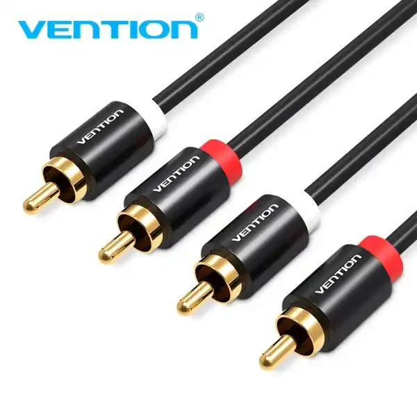Vention Cable RCA Estereo – Interfaz Dorada Plateada – Conductor de Bronce Esmaltado – Material de Aluminio y PVC – Color Negro